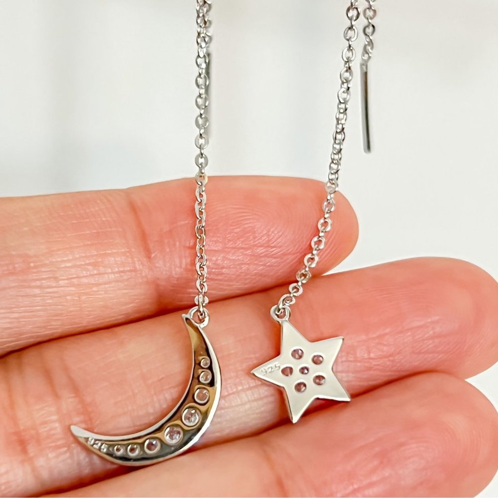 Crescent Moon & Star Drop Earrings, Night Sky Drop Earrings, Bridesmaid Jewelry - Picture 3 of 12